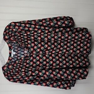 Croft & Barrow Floral Peasant Blouse • Women’s Medium • Navy Pink Rayon Top